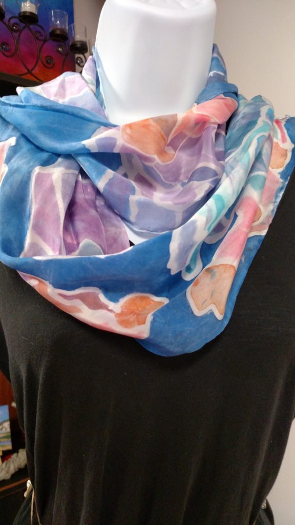 Hand painted silk scarf 8"x 54"